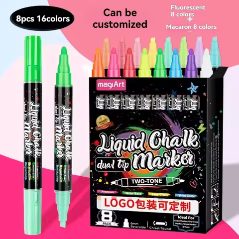 8/16 Colors Dual Tip Liquid Erasable Chalk Markers Pens Washable & Wet Erase Neon Makers for Blackbo