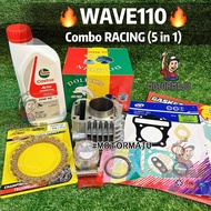 Combo WAVE110 RACING (5 in 1) Block 56MM full set Kulit Clutch Gasket Top Set Minyak enjin 4T Castro