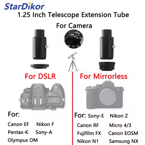 StarDikor 1.25 Inch Extension Tube Adapter Astronomical Telescope Mount For Canon Nikon Sony Pentax 