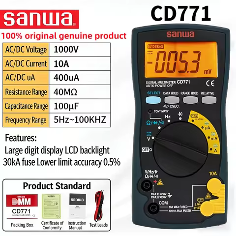 Japan sanwa CD771 Compact Digital Multimeter;Backlight & Cont.buzzer with LED