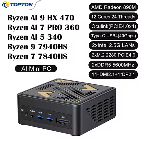 Topton OcuLink Gaming Mini PC AMD Ryzen AI 9 HX470 HX370 Ryzen 7 PRO 360 7840HS Metal NUC Desktop Co