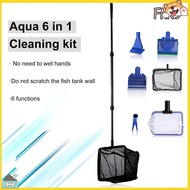 [SP] 1 Set Aquarium Cleaning Kit with Long Telescopic Handle Algae Scraping 6 in 1 Fish Tank Gravel Waterweed Cleaning Tool Aquarium Supplies