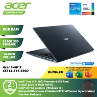 Acer Swift 3 SF314-511-559D Notebook NX.ACXSM.002 Steam Blue Intel i5-1135G7 8GB Ram 512GB SSD Intel Iris Xe Graphics 14-Inch FHD Win 10 Microsoft Office Home &amp; Student 2019 Full Version