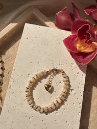 【熱賣】鍍金 愛心 海水珍珠手鍊 | Y2K 千禧風飾物歐美