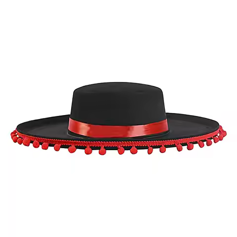 55-60cm Fuzz Ball Mexican Sombrero Hats Stage Performance Dance Cosplay Costume With Pom-Poms Spanis