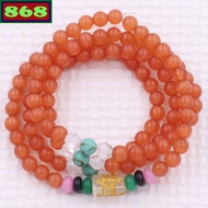Bracelet of 108 orange opal beads with six mantra charms - 6mm, 8mm, 10mm beads, bracelet