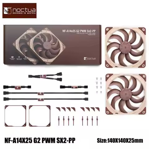 Noctua NF-A14X25 G2 PWM SX2 Chassis cooling fan,With an NA-AVG2-LR Shock-absorbing pads,140x140x25mm