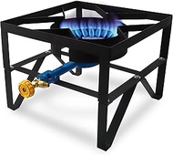 Sonret Single Burner Propane Gas Stove - Square Outdoor Propane Burner Heavy Duty - Portable Gas Stove Burner Propane Outdoor Burner -with Hose Pipe, Adjustable 0-20Psi Regulator for Home Brewing