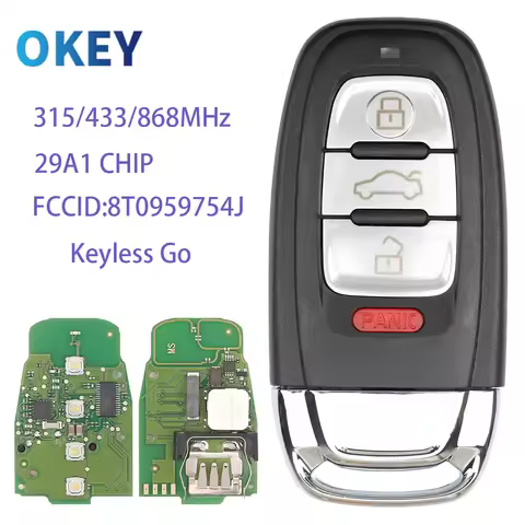 Okey Keyless Go Smart Remote Car Key 754J For Au-di A4 A5 A6L A7 A8 Q5 for V-W PHIDEON 29A1 Chip For