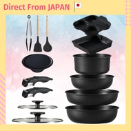 CAROTE 5-11pcs Cookware Set Japan IH Gas Non-stick Detachable Handle Black