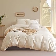 Cream White Soft Duvet Cover Twin Washed Microfiber with Zipper Closure 3 Pieces Ivory Modern Beddin