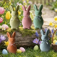 FUSIONSKY Flocked Rabbit Figures, Solid Color Plush Easter Bunny Statue, Handmade Foam 3D Standing w