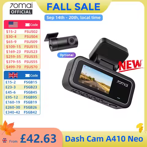 【New】70mai Dash Cam A410 Neo 2.5K HDR+1080P Supercapacitor F1.6 Aperture GPS 24H Parking Max 256GB C