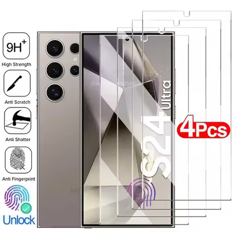 4PCS Tempered Glass For Samsung Galaxy S24 Ultra S24+ Plus Fingerprint Unlocking Screen Protector S2