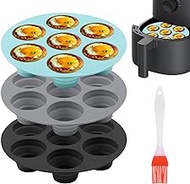 3PCS Silicone Air Fryer Muffin Pan for Baking 7 Cavity Air Fryer Silicone Cupcake Pans Non Stick Food Grade Muffin Tins Baking Cups for Air Fryer,Oven,Instant Pot,with Pastry Brush(As Shown)