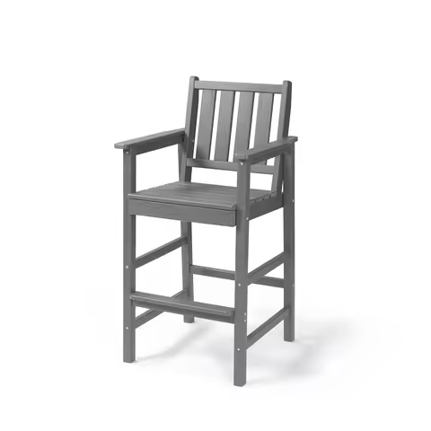 SeeHill Smoke Gray Tall Adirondack Chair, HDPE Bar Height Stool w/Footrest, Patio Bar Chair for Bist