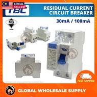 TBC 2 POLE 30mA / 100mA Residual Current Circuit Breaker ELCB 25A / 40A / 63A 2 Pole ELCB/RCCB MCB E