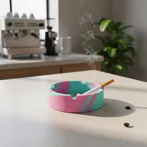 8.3×2.3cm (3.27×0.91in) Silicone Ashtray - Pink & Teal Tie-Dye Design, Heat Resistant up to 230°C/44
