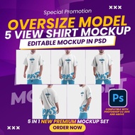 TRENDING MOCKUP 5 in 1 Oversize Tshirt with model PSD Mockup set, 3D Tshirt Mockup | Drop Shoulder