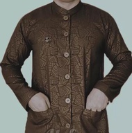 Baju Koko Jasko Ammu Bahan Embos Terbaru 2024 warna coklat motif etnic