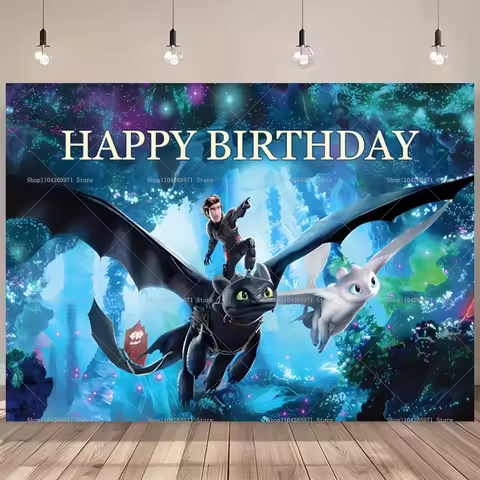 Cartoon How to Train Your Dragon Happy Birthday Backdrop Banner Dragon Adventure Theme Kids Boys Bir