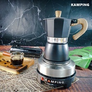 (Kamping) เตาไฟฟ้า และ หม้อต้มกาแฟ  สีดำ 150 ml. moka pot สไตล์อิตาลี หม้ออลูมิเนียม แปดเหลี่ยม เครื่องชงกาแฟ หม้อกาแฟ