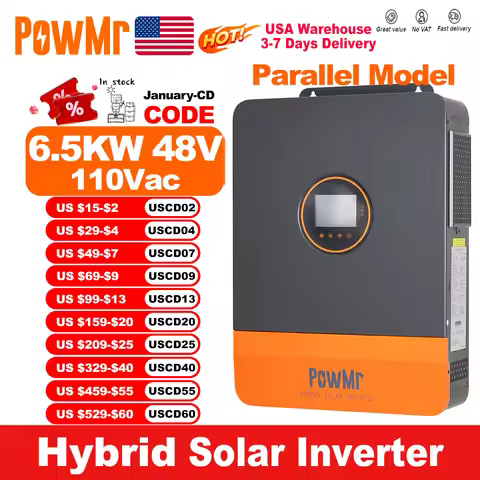 PowMr USA 6.5KW Hybrid Solar Inverters 48VDC to 110VAC Single Phase & 220VAC Split Phase Output With