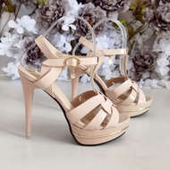 YKshoes 1735 heels 13cm stiletto strappy heels black gold beige heels glossy sepatu hak tali silang 13cm heels hitam emas beige