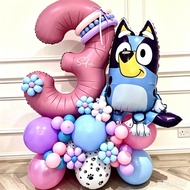 Bluey Dog Number Column Aluminum Foil Balloon Set in Macaron Colors for Children's Birthday Decorati