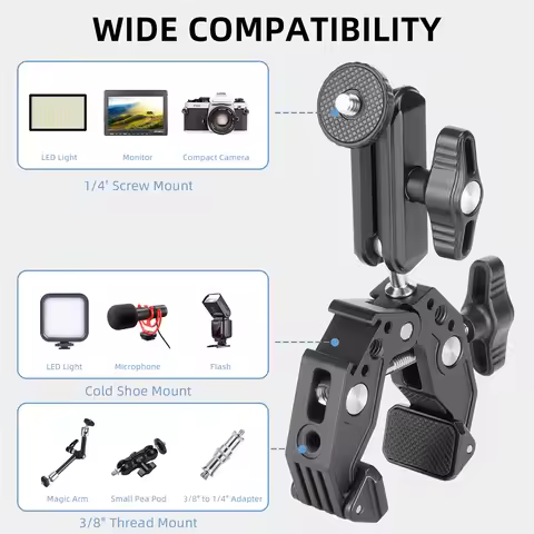 New Aluminum SLR Camera Magic Arm 360° Ball Head with Crab Claw Clip Universal Monitor Bracket BallH