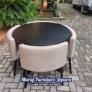 Set Meja Kursi Makan Bundar/Bulat Lipat Minimalis Kayu K4 (Furniture)