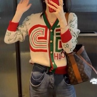 Chanel Style Sweater Cardigan Women Contrast Color Jacquard Knitwear Letter V-Neck Coat Short Top