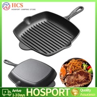 【HCS】Cast Iron Frying Pan Non-Coated Household Square Steak Pan Nonstick Frying Steak Pan for Steak 