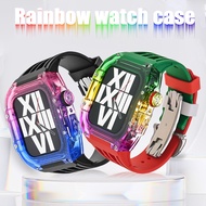 Rainbow Watch Case Transparent Mod Kit For iWatch 9 8 7 45mm Mod Strap For iWatch Series 44mm 6 5 4 SE Rubber Band Refit