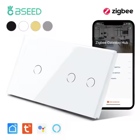 BSEED Zigbee Touch Switches 3Gang 1Way Wireless Smart Wall Switches Wifi Sensor Light Switches Tuya 