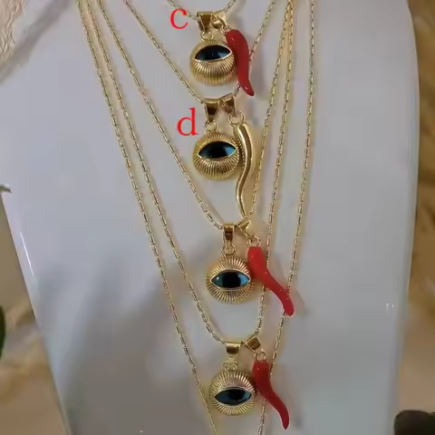 10Pcs Round Blue Eye Necklaces Gold Plated Twist Chain Necklaces Ball Chain Enamel Chili Necklaces