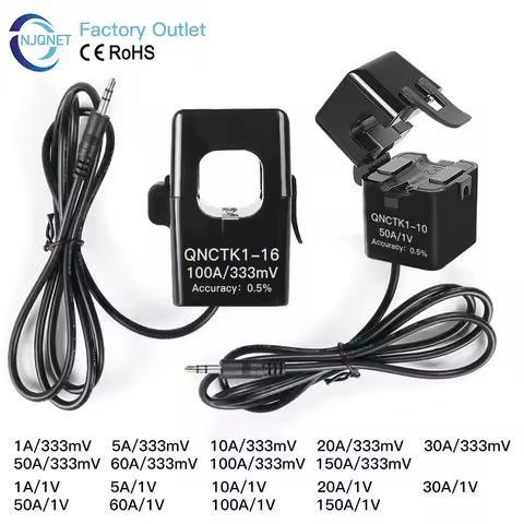 Split Core Ct Transformer QNCTK1-16 1A 1V 10A 20A 0.333mV 100A 333mV Ferrite Core CT Sensor Clamp Cu