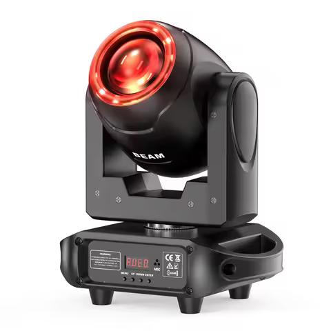 U'King 100W Moving Head Light with Halo Strip DMX512 LED Beam Stage Light 16Prisms 8Gobos 8Colors Ra