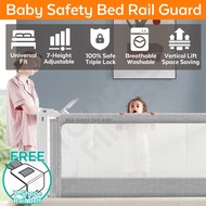 Baby Bed Rail Guard Fence - Safety Bedrail Side Bumper - Vertical Lift 7 Adjustable Height Gate - Anti Fall Triple Lock