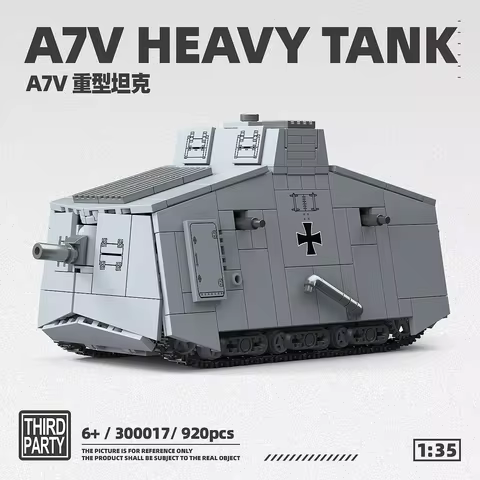 920pcs Military Series Assembly Building Blocks MOC German WW1 A7V Heavy Tank 1:35 Model Display Pie