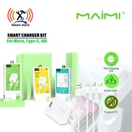 MAIMI T13 Smartcharger Kit iOS 2.1A Single USB 1M White/Black Original - Smart Charger Adaptor fast 