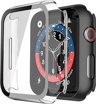 Misxi 2 Pack PC Case with Tempered Glass Screen Protector Compatible with Apple Watch Series 6 SE Series 5 Series 4 40mm, Overall Shockproof Protective Cover for iWatch, 1 Black + 1 Transparent