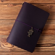 สมุดบันทึกหนังแท้ A6 ทรงเรโทรสีกาแฟ สมุดบันทึกการเดินทาง TN ทำมือ สมุดบันทึกมัดเชือก A5 หนัง Mad Hor