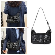 seng Women Grunge Bag Multi-Pockets Shoulder Bag Purse PU Leather Biker Bag Fashion Crossbody Bag fo