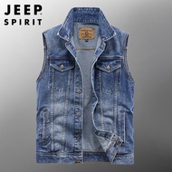 เสื้อกั๊กแจ็คเก็ตยีนส์ลำลองแฟชั่นผู้ชาย JEEP SPIRIT
