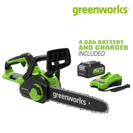 Greenworks เลื่อยโซ่ไร้สาย 24V 10 นิ้ว (ครบชุด) รวมแบตฯ 4.0Ah แท่นชาร์จไว Cordless 10-Inch. Chainsaw with Battery 4.0Ah and Fast Charger