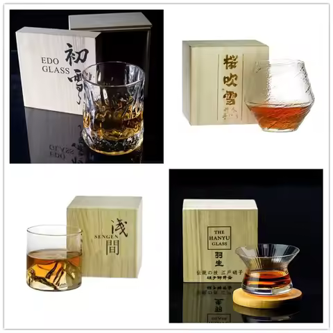 Dropshipping Whiskey Glass With Wooden Box Japanese Gift Wineglass Crystal Wine Glasses Chivas Brand