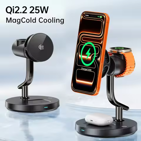 3 in 1 Qi2.2 25W TEC Cooling Fan Light Magnetic Wireless Charger Stand for iPhone 17 Pro Max Samsung