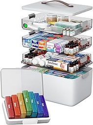 CTIME 4-Layer XXL Medicine Box (Set) - Portable Organiser with Leather Handle, Empty Storage Case fo