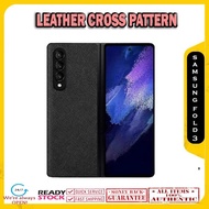 Samsung Galaxy Z Fold 3 Fold3 Leather Cross Pattern Case (Front Back)